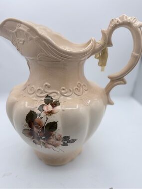 Ironstone England 1890 Pitcher. Antique. White W/ Floral Design